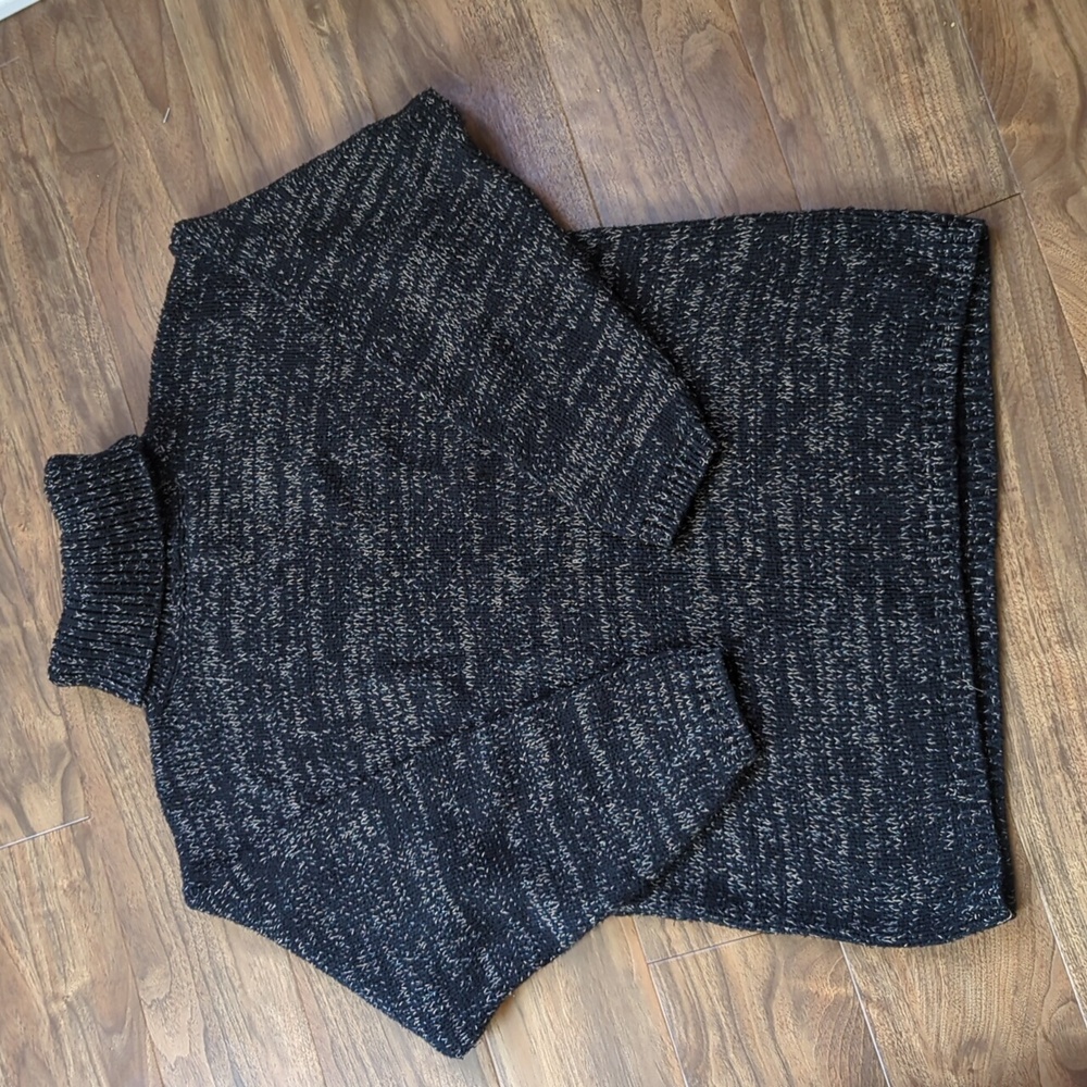 Silk/Cotton Turtleneck Black Knit Sweater